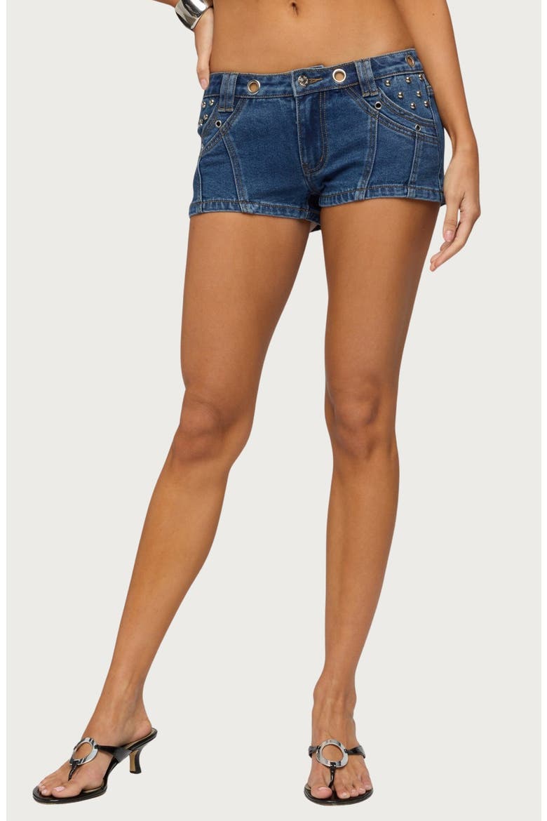 Danikah Stud Grommet Denim Shorts, Main, color, BLUE