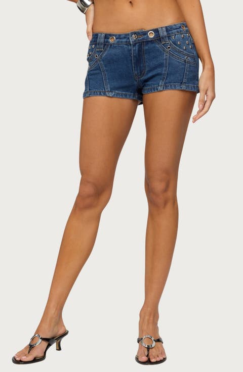 Danikah Stud Grommet Denim Shorts