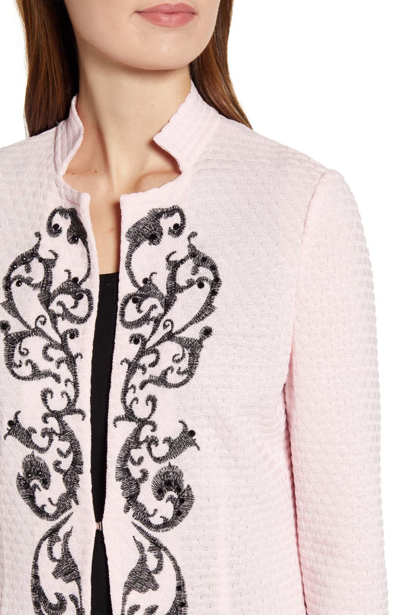 Ming Wang Embroidered Jacquard Knit Jacket, Alternate, color,