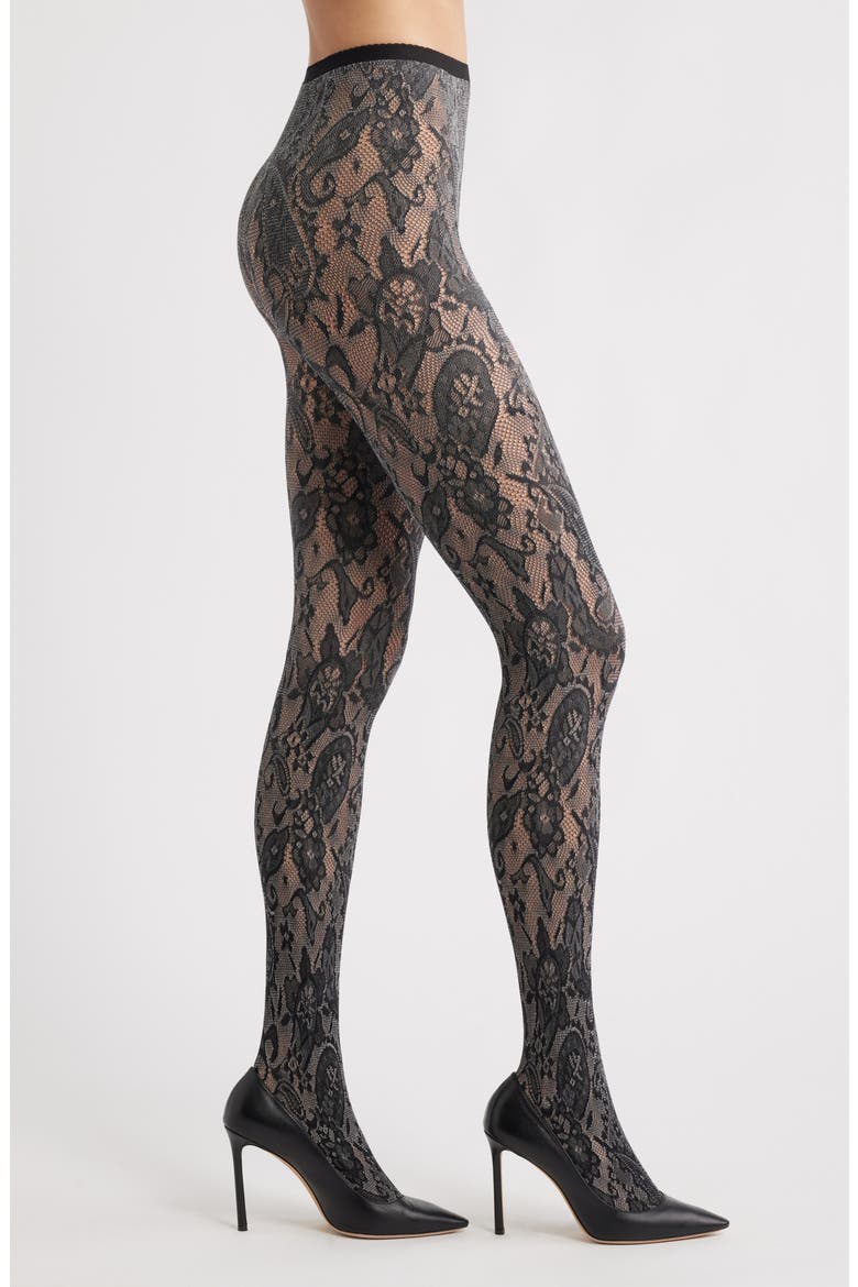 Fleur Lace Tights, Main, color, BLACK