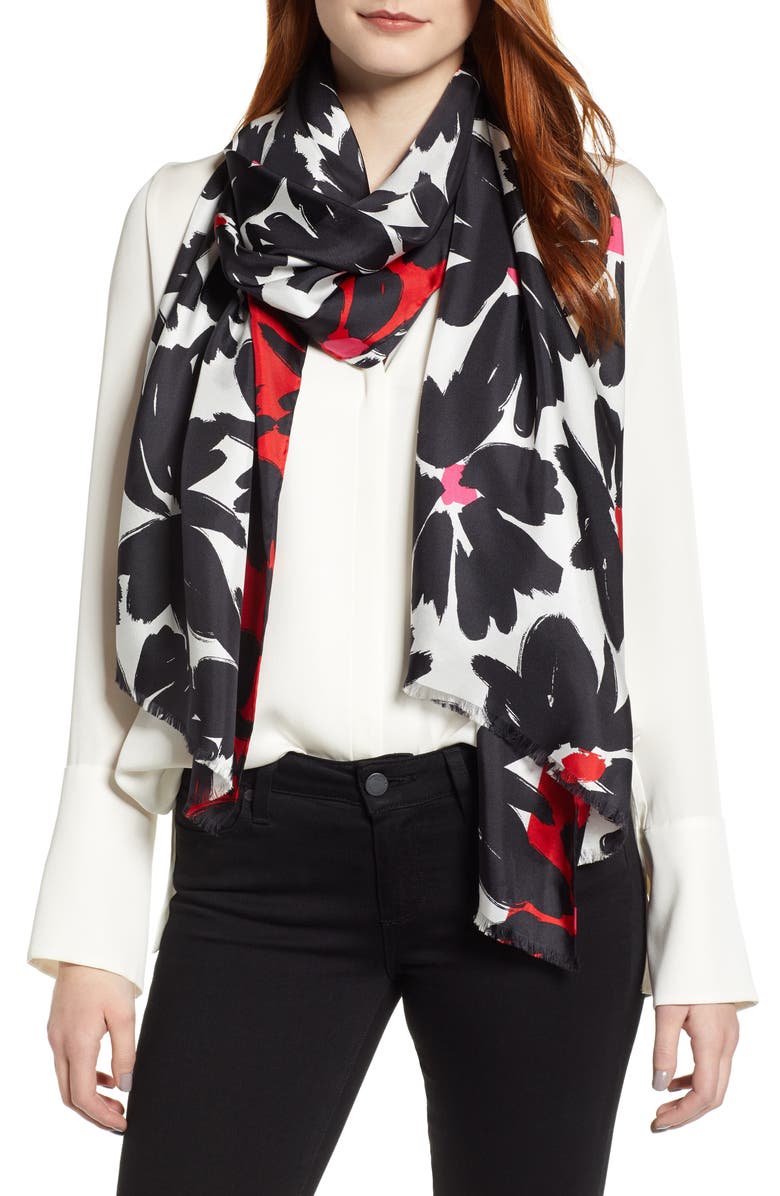 Kate Spade New York artistic floral oblong scarf, Main, color, 