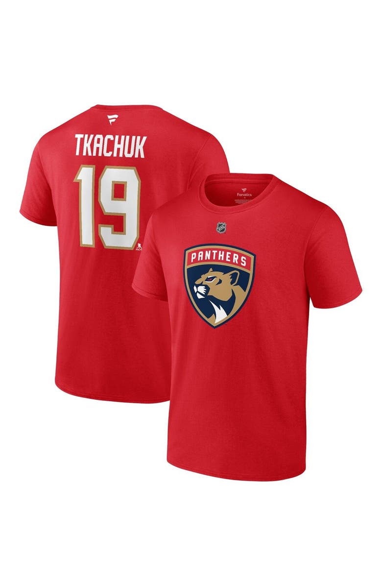 FANATICS Men's Fanatics Branded Matthew Tkachuk Red Florida Panthers Authentic Stack Name & Number T-Shirt, Main, color, 