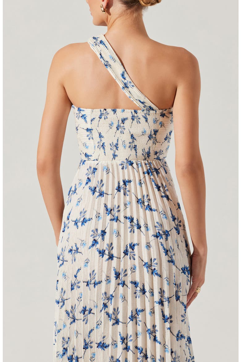 Rasya Floral Pleated One-Shoulder Maxi Dress, Alternate, color, WHITE BLUE FLORAL