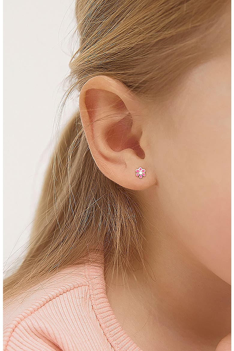 14k Enamel Daisy Earrings, Alternate, color, Pink