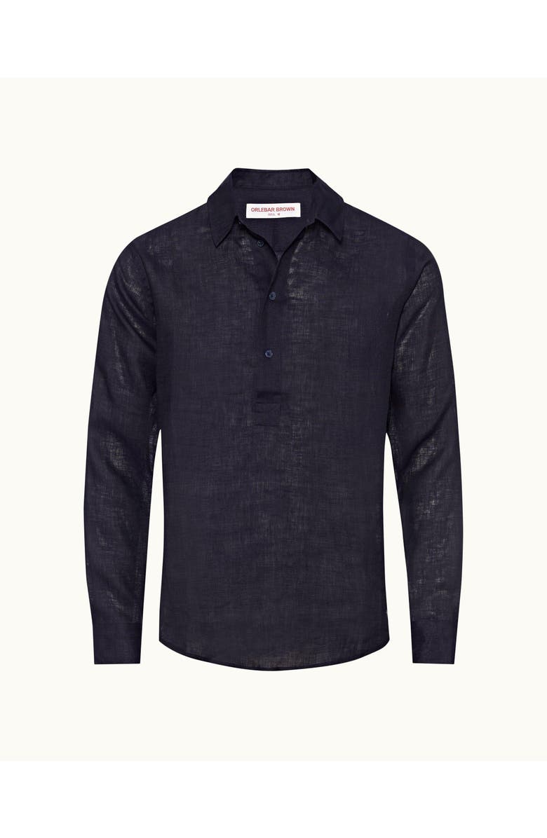 Orlebar Brown Percy Linen Classic Collar Overhead Linen Shirt, Alternate, color, Dark Navy
