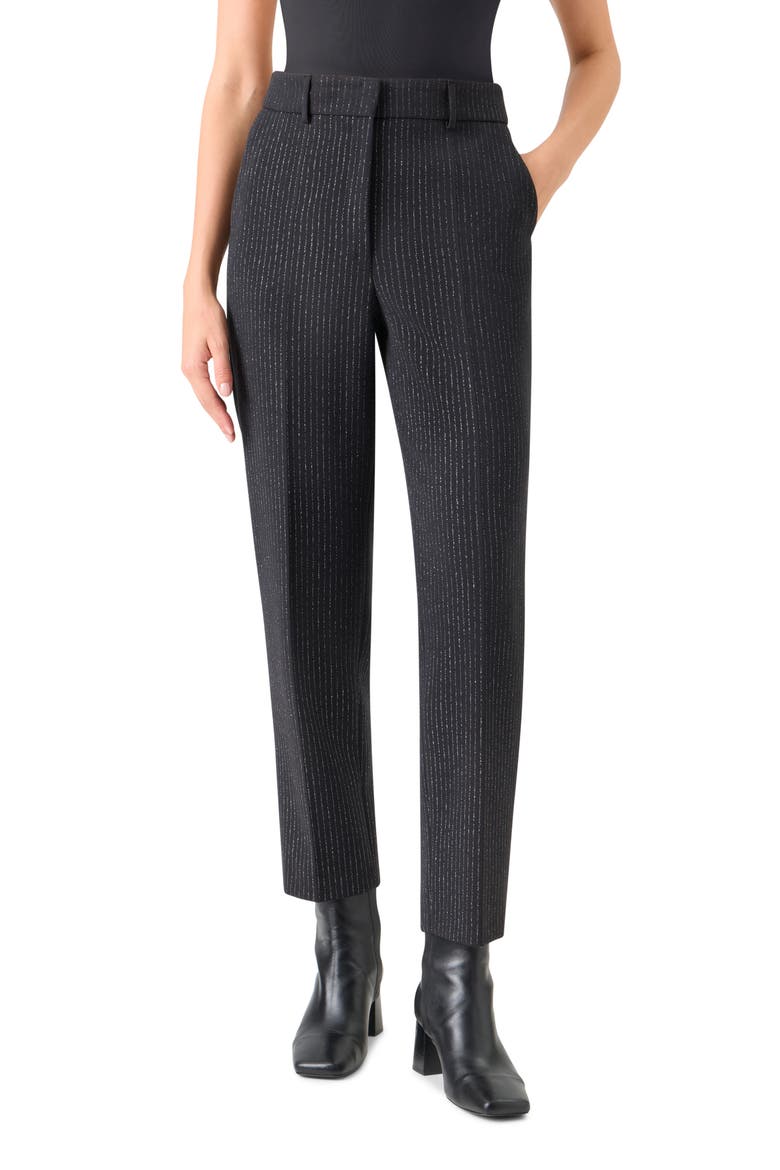 Metallic Pinstripe Slim Ankle Pants, Main, color, BLACK-BRUSHED STEEL