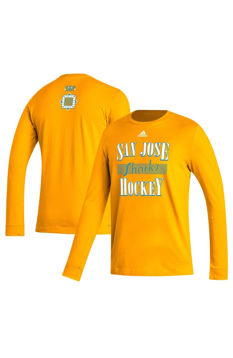 adidas Men's adidas Gold San Jose Sharks Reverse Retro 2.0 Fresh Playmaker Long Sleeve T-Shirt, Main, color, 