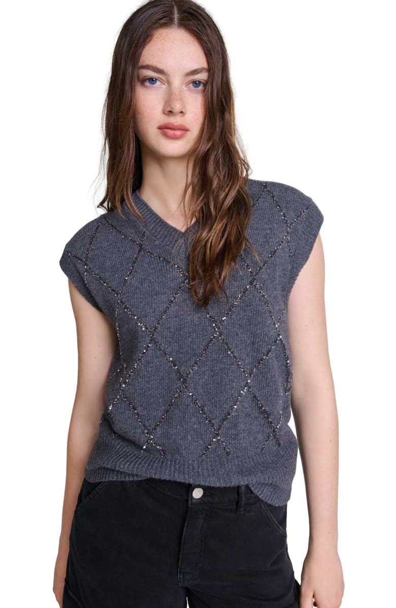 maje Sleeveless sequin sweater, Alternate, color, 