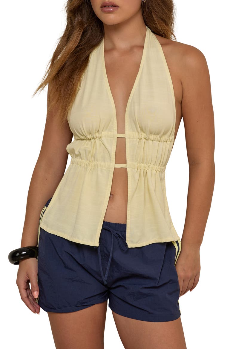 Kaytia Split Front Halter Top, Main, color, DOUBLE TIE LEMON
