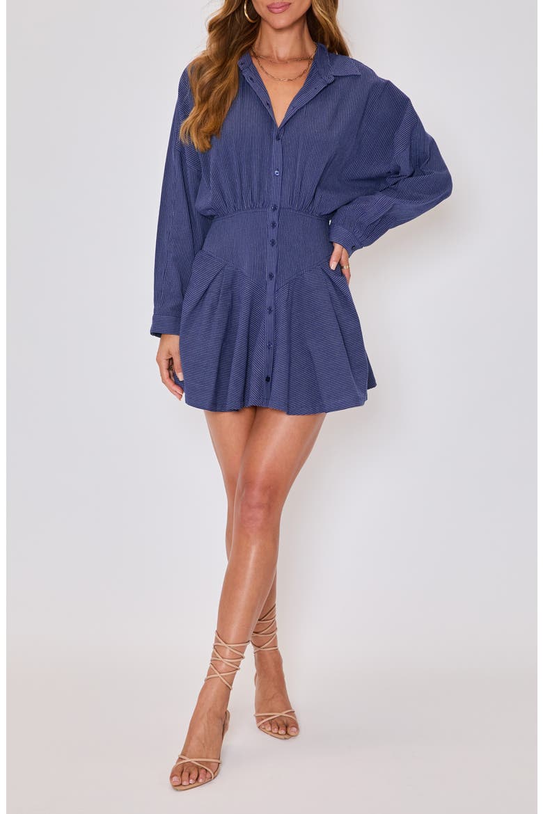 Taylor Stripe Long Sleeve Cotton & Linen Mini Shirtdress, Alternate, color, NAVY/CREAM