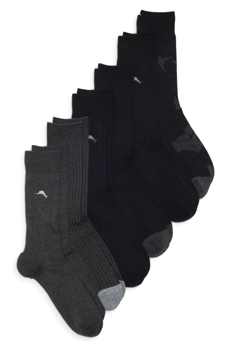 6-Pack Texture and Rib Socks, Main, color, BLACK/ CHARCOAL