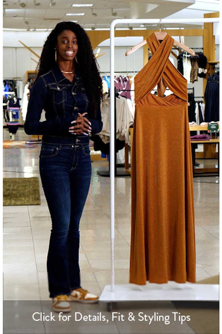 Kendrick Metallic Cutout Halter Jersey Gown video