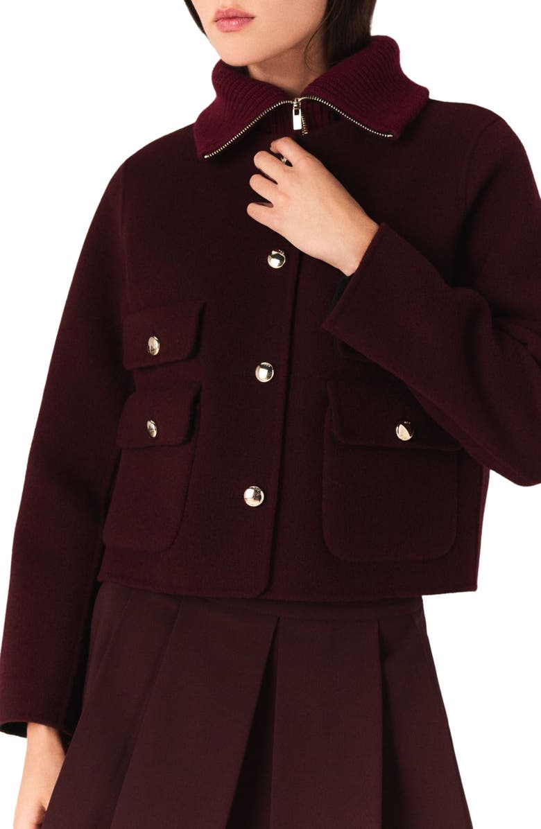 maje Reversible double-faced jacket, Alternate, color, Burgundy