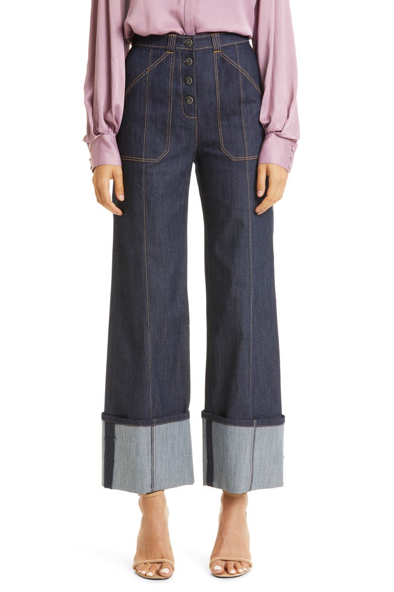 Benji Topstitch Cuff Jeans, Main, color, INDIGO