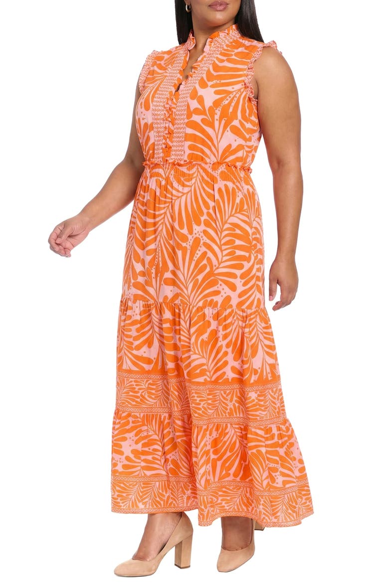 Ruffle Sleeveless Tiered Maxi Dress, Alternate, color, PINK/ CORAL