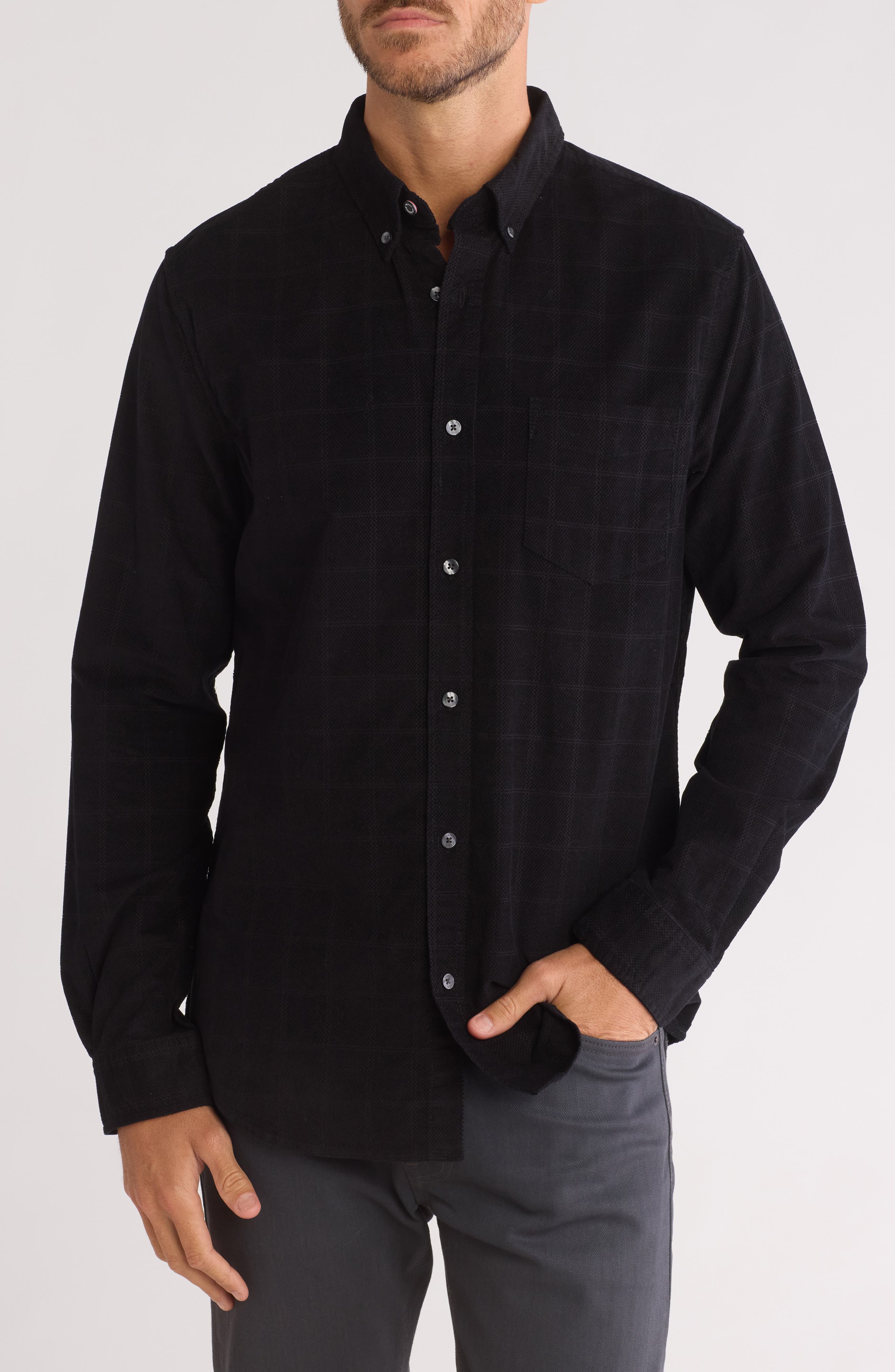 Ben Sherman Windowpane Long Sleeve Cotton Corduroy Button-Up Shirt