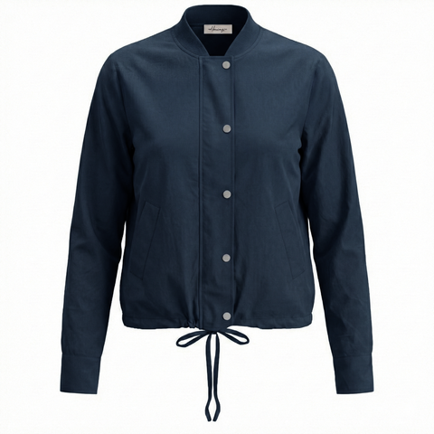 Cotton Snap Button Drawstring Hem Bomber Jacket