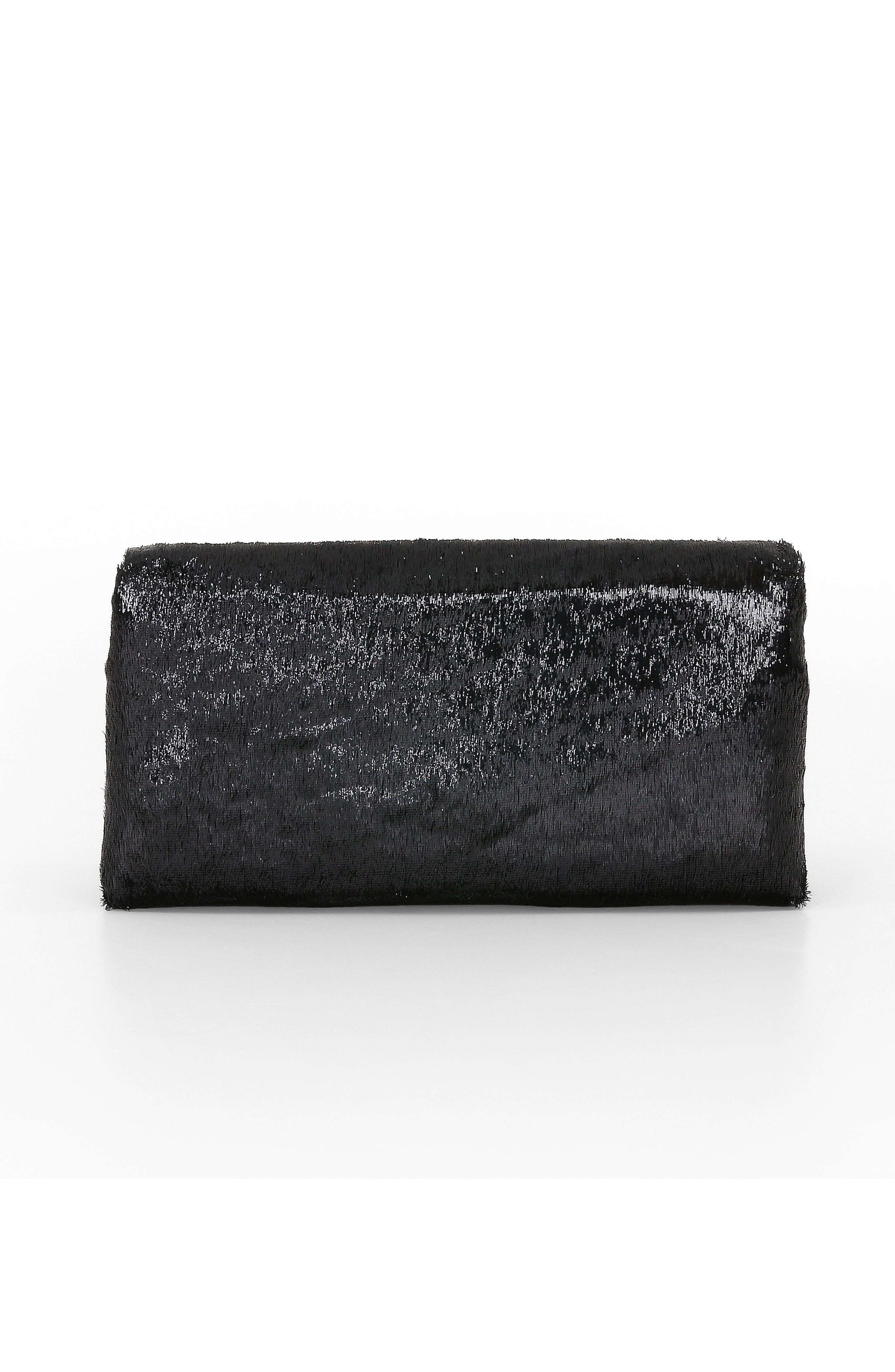 Jewel Badgley Mischka Angel Soft Faux Pony Hair Envelope Clutch, Alternate, color, Black