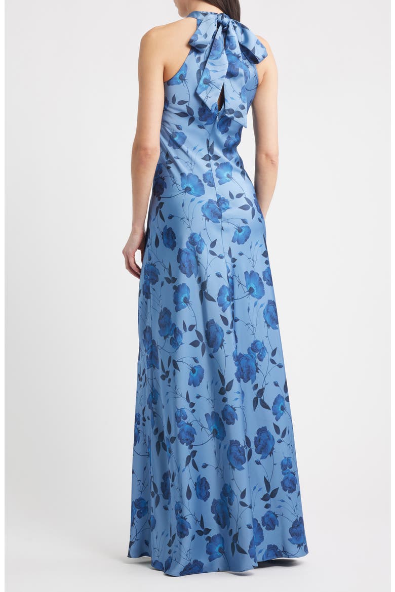 Laurant Floral Sleeveless Satin Crepe Gown, Alternate, color, WILD STEEL ROSES
