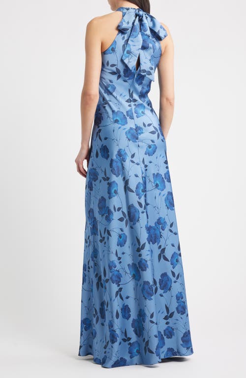 Sachin & Babi Laurant Floral Sleeveless Satin Crepe Gown In Blue