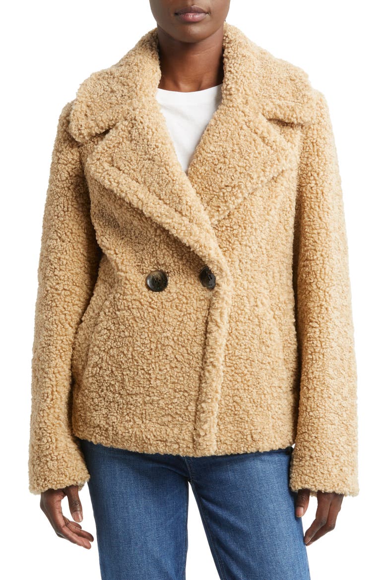 Double Breasted Teddy Coat, Main, color, SAND