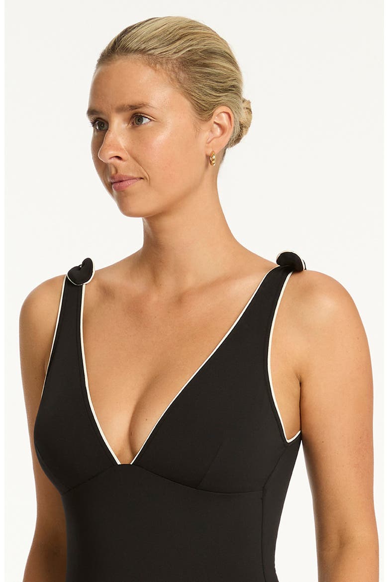 Babylon Knotted Strap One-Piece Swimsuit, Alternate, color, BLACK