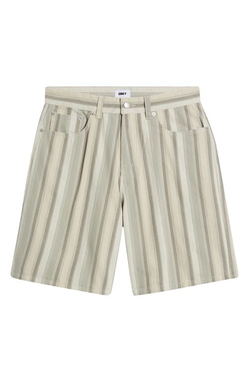 Obey Baja Stripe Baggy Denim Shorts In Neutral