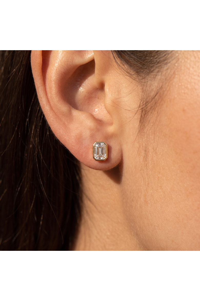 2Ct TW Emerald Cut Diamond Bezel Studs 14k Gold Lab Grown Earrings, Alternate, color, 14k Yellow Gold