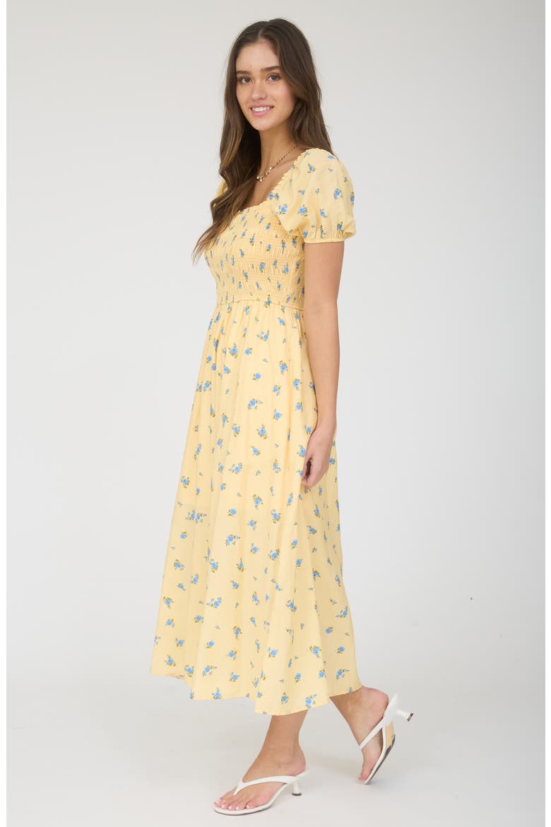 Puff Sleeve Midi Dress, Alternate, color, YELLOW/ BLUE