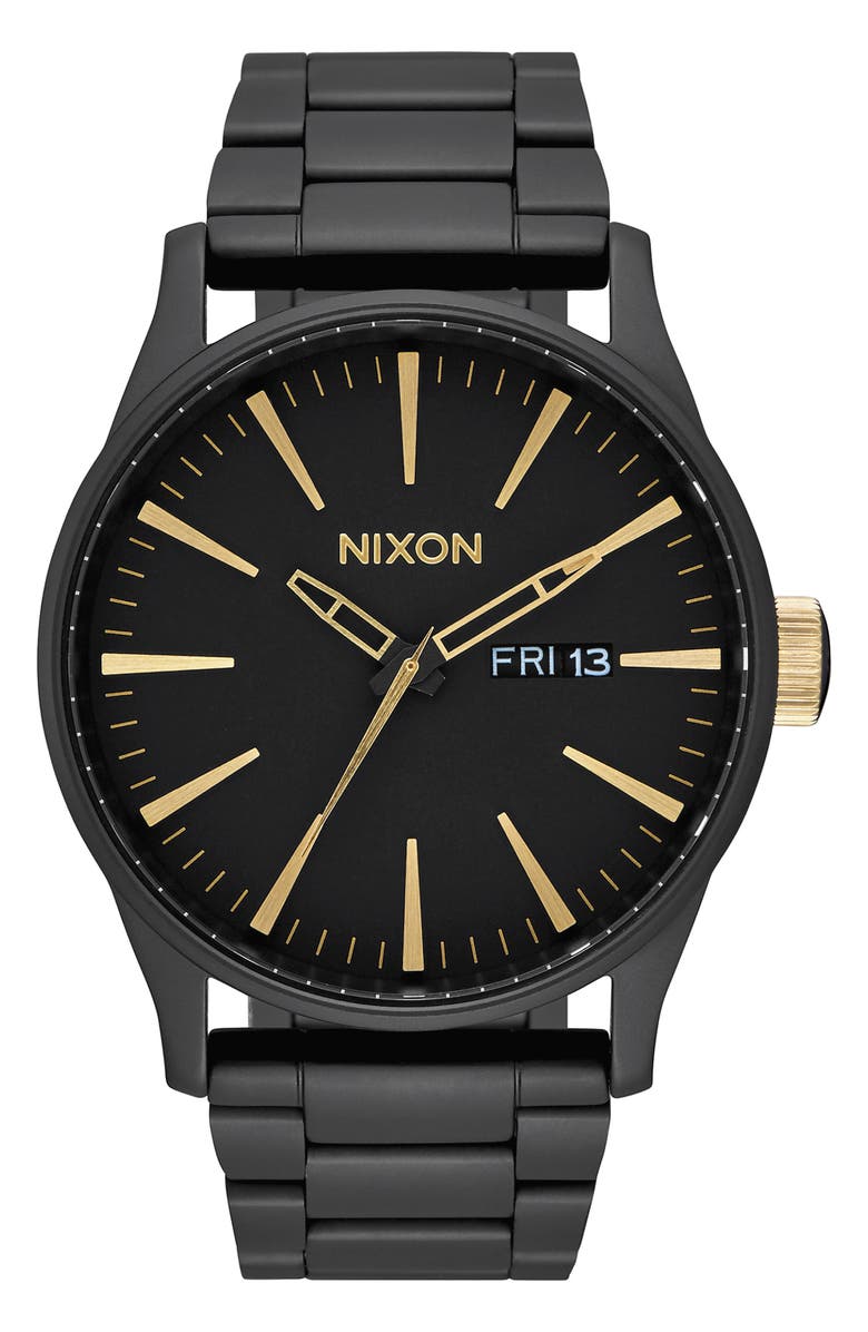 Nixon Sentry Bracelet Watch, 42mm, Main, color, Matte Black/Gold