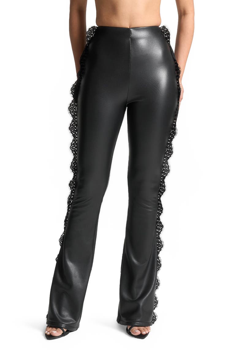 Lace Trim Leather Fit and Flare Leggings, Main, color, Black