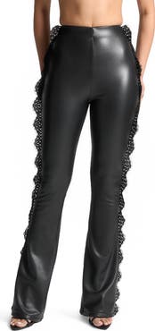 Manière De Voir Lace Trim Leather Fit and Flare Leggings