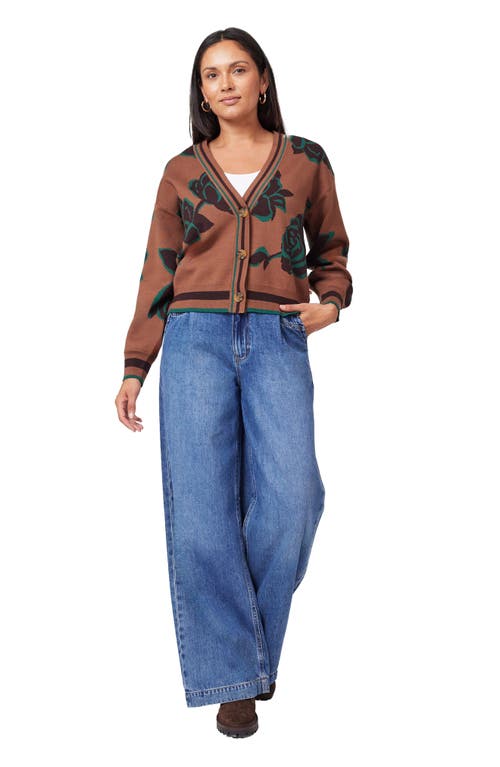 Scotch & Soda Floral Jacquard Cardigan In Brown