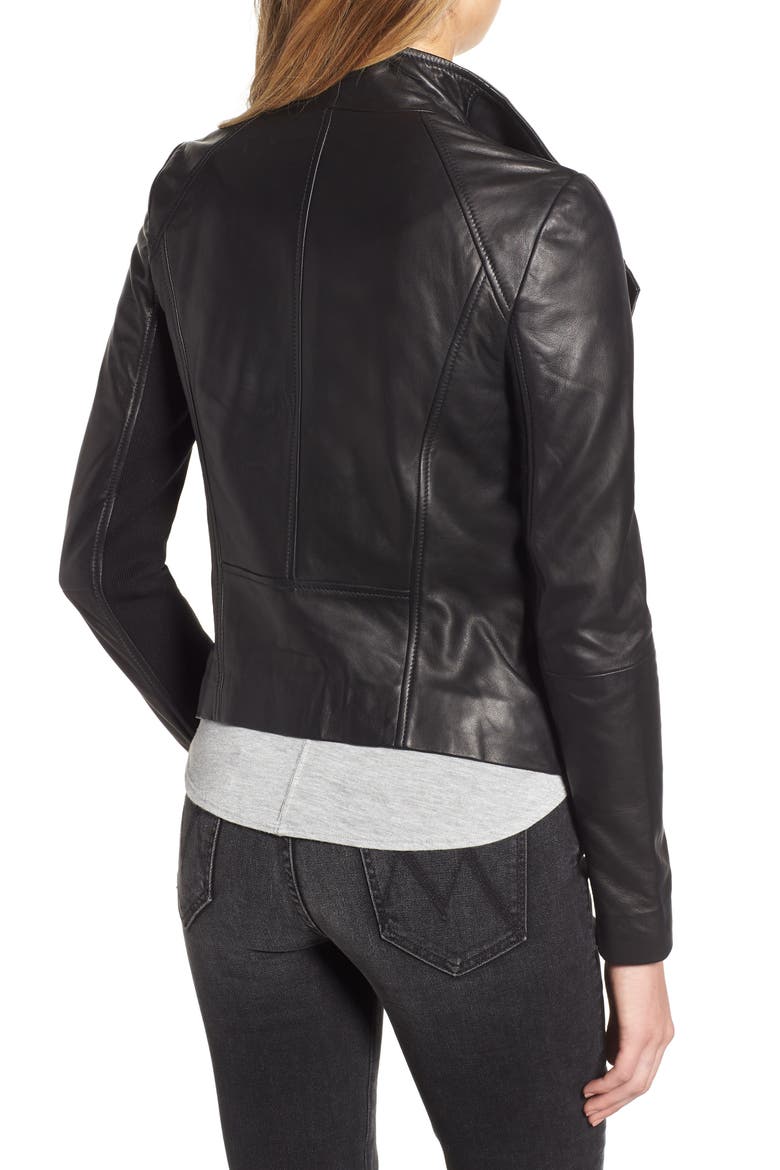Leather Moto Jacket, Alternate, color, BLACK