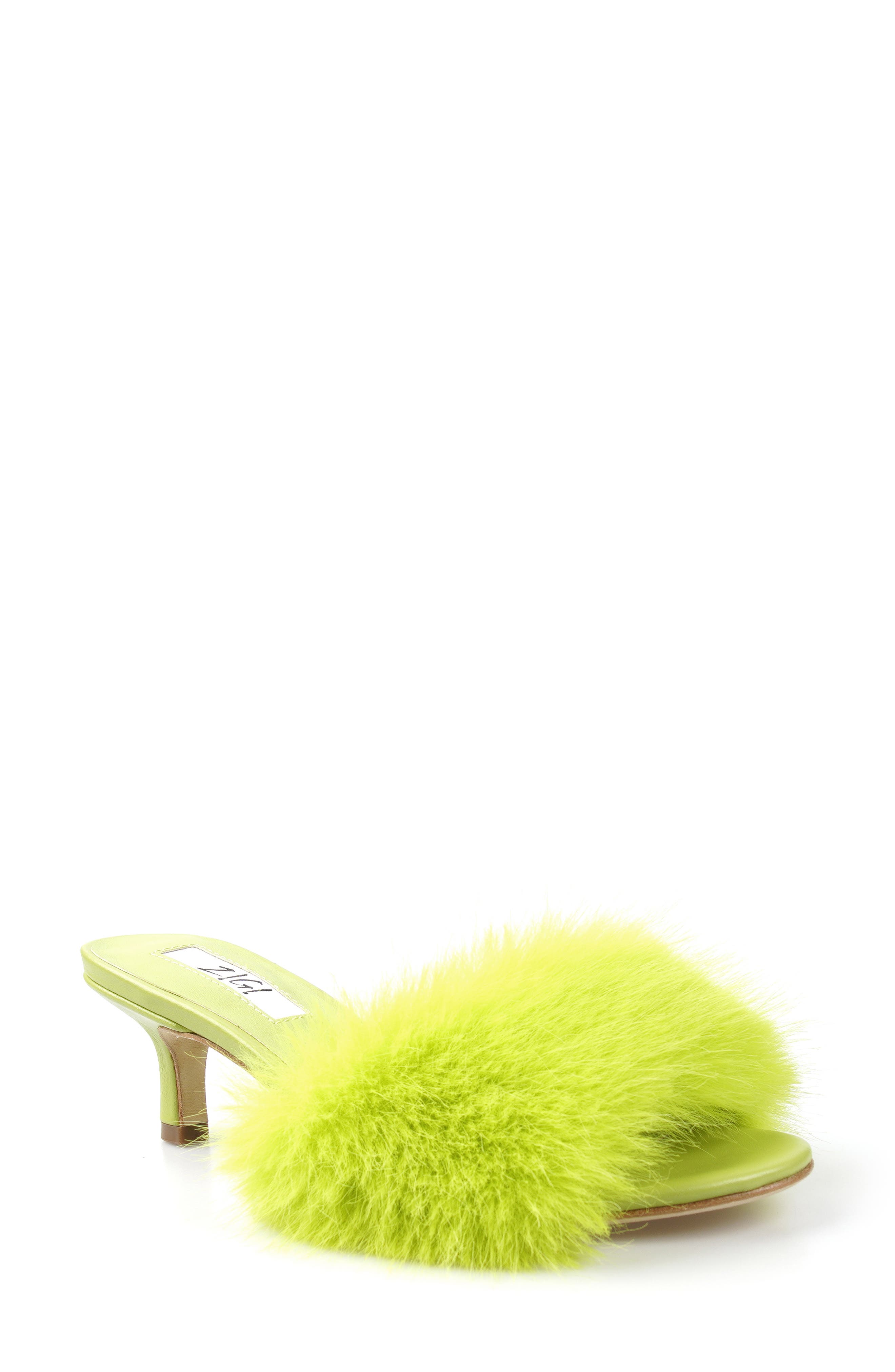 Faux Fur Kitten Heel Sandal, Main, color, LIGHT GREEN