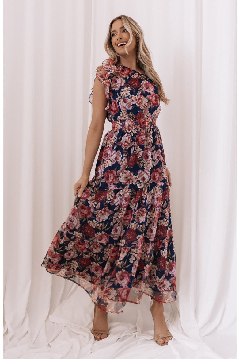 Layley One-Shoulder Floral Chiffon Maxi Dress, Alternate, color, NAVY FLORAL