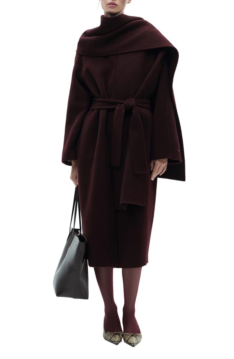 MANGO Wool Coat with Removable Scarf, Main, color,