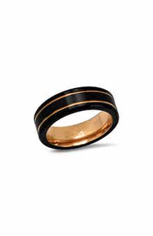 Men's Black Ion Plated and 18k Rose Gold Striped Ring