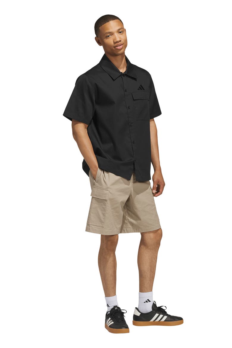 Short Sleeve Woven Camp Shirt, Alternate, color, BLACK