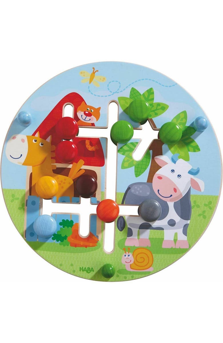 HABA Motor Skills Board On the Farm - Double Sided Wooden Color and Shape Recognition Fun Ages 1 +, Main, color, Multi