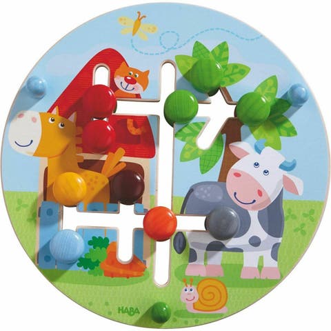 Motor Skills Board On the Farm - Double Sided Wooden Color and Shape Recognition Fun Ages 1 +