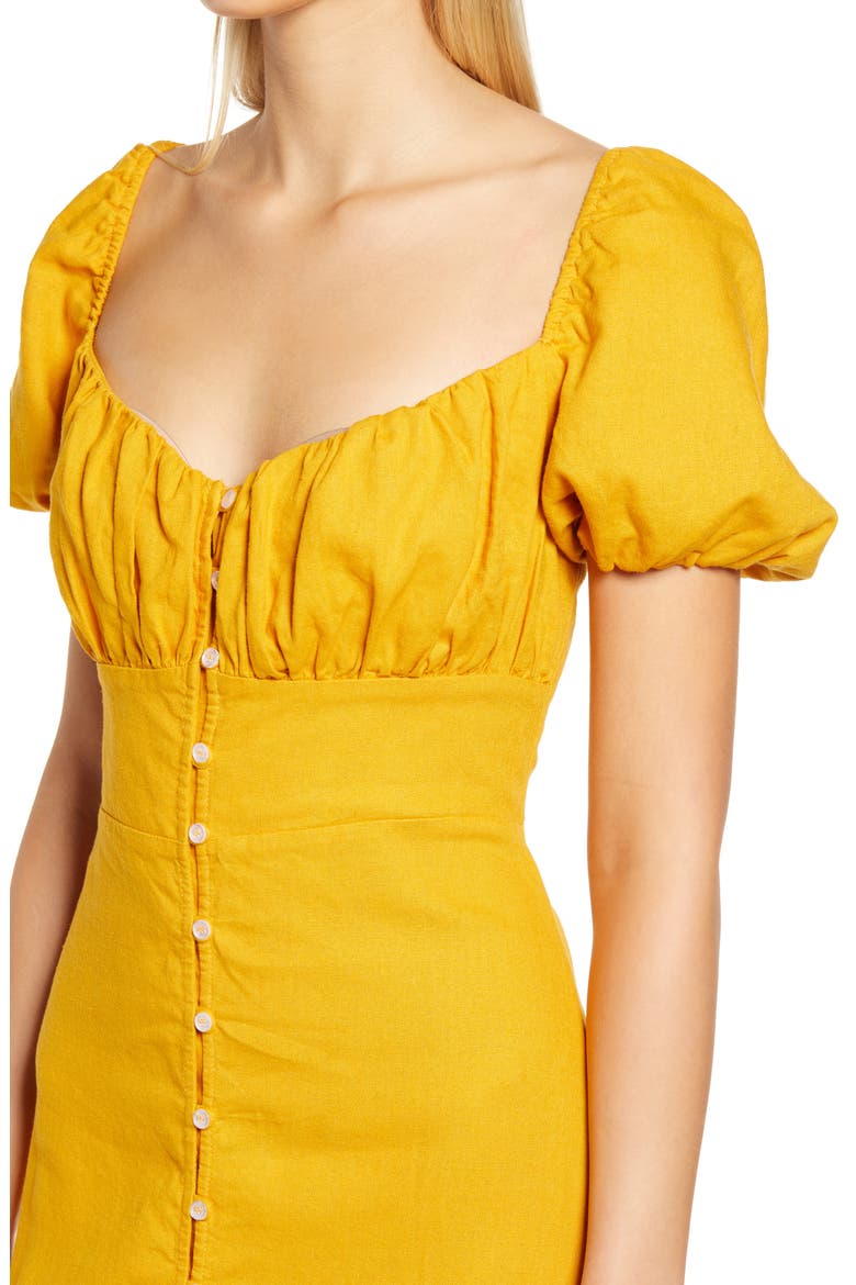 Women's Puff Sleeve Button Midi Dress, Alternate, color, MUSTARD