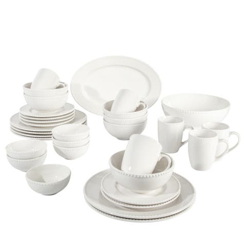 Beaded 32-piece Ceramic Dinnerware Set, Service For 6
