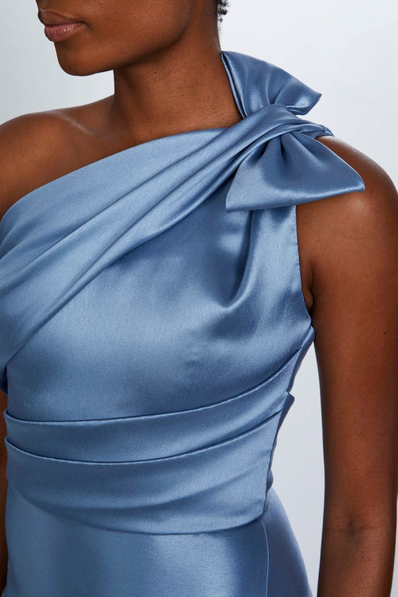 Mikado Draped Bodice Gown, Alternate, color, Smoky Blue