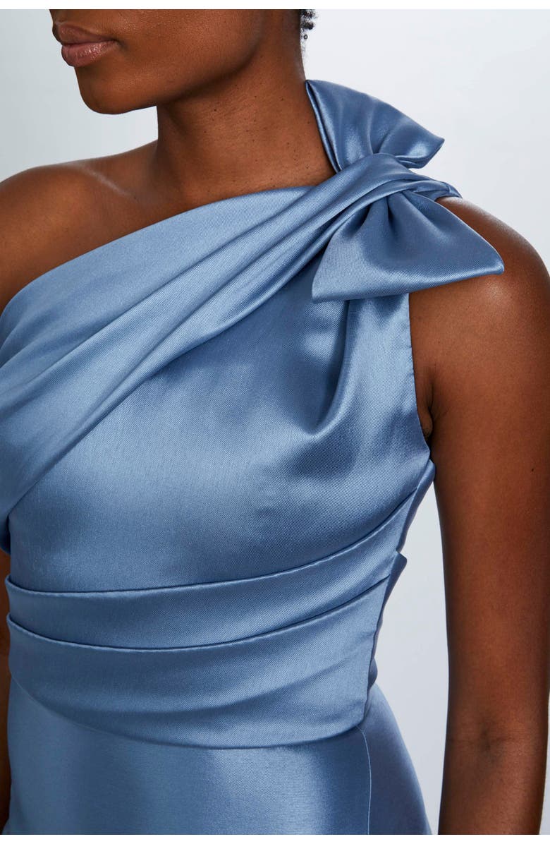 Amsale Mikado Draped Bodice Gown, Alternate, color, Smoky Blue