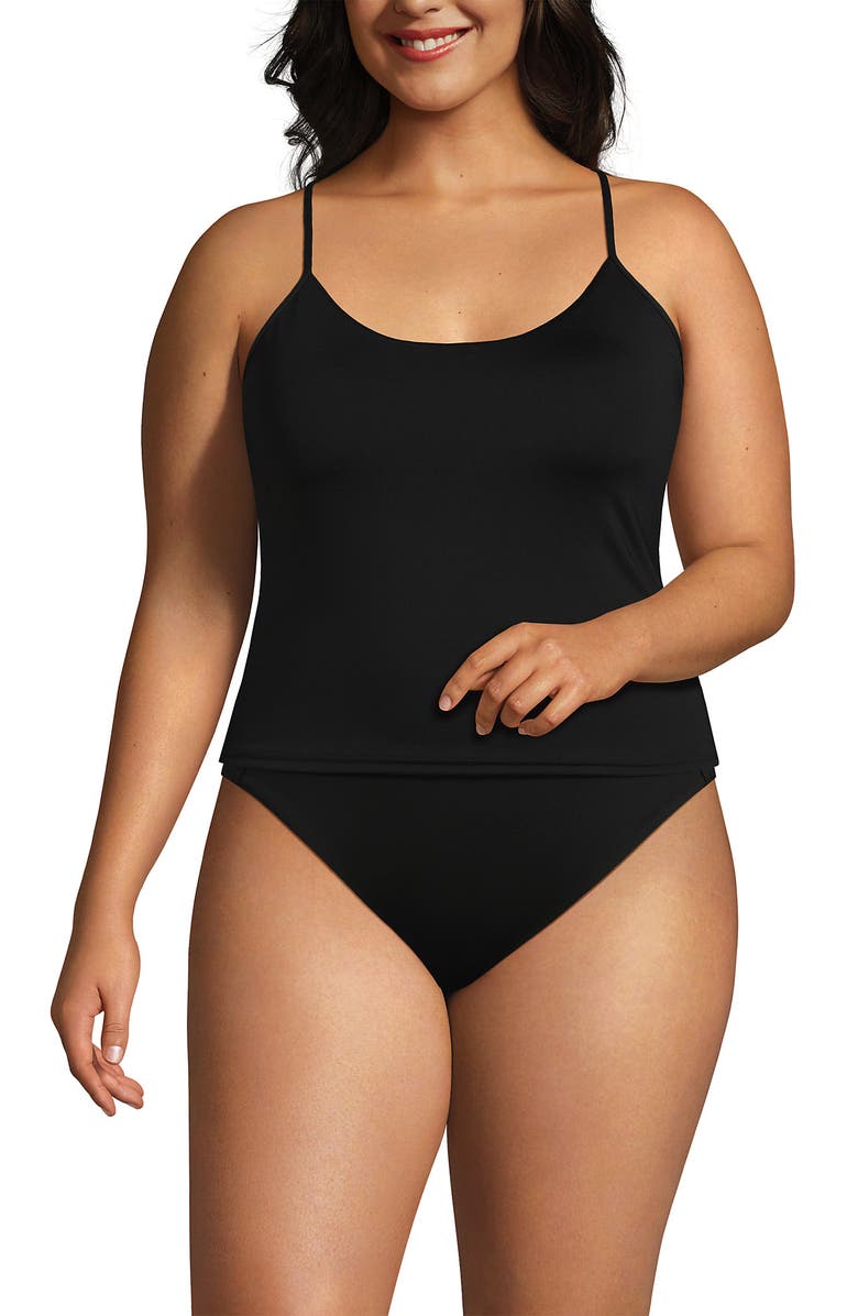 Lands' End Tugless QuickDry Adjustable Strappy Back Tankini Top, Alternate, color, Black