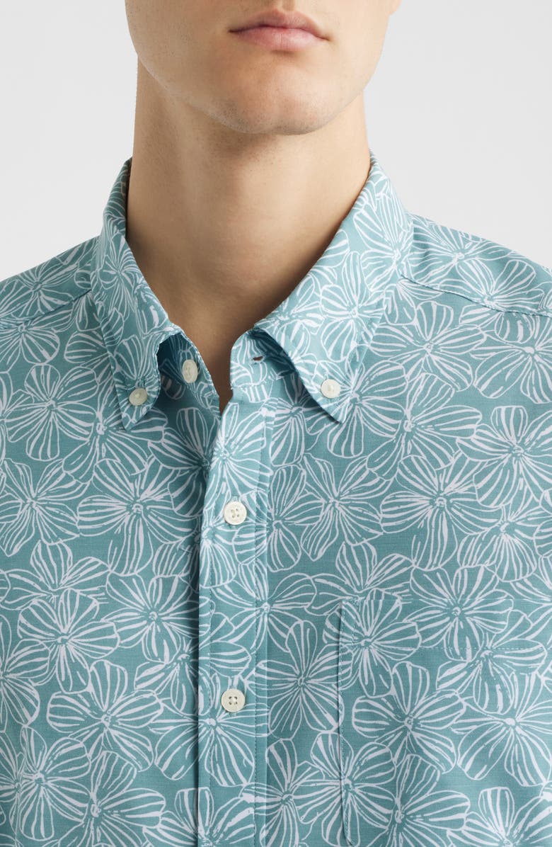 Reyn Spooner Mala Melia Short Sleeve Button-Down Sport Shirt, Alternate, color, Green