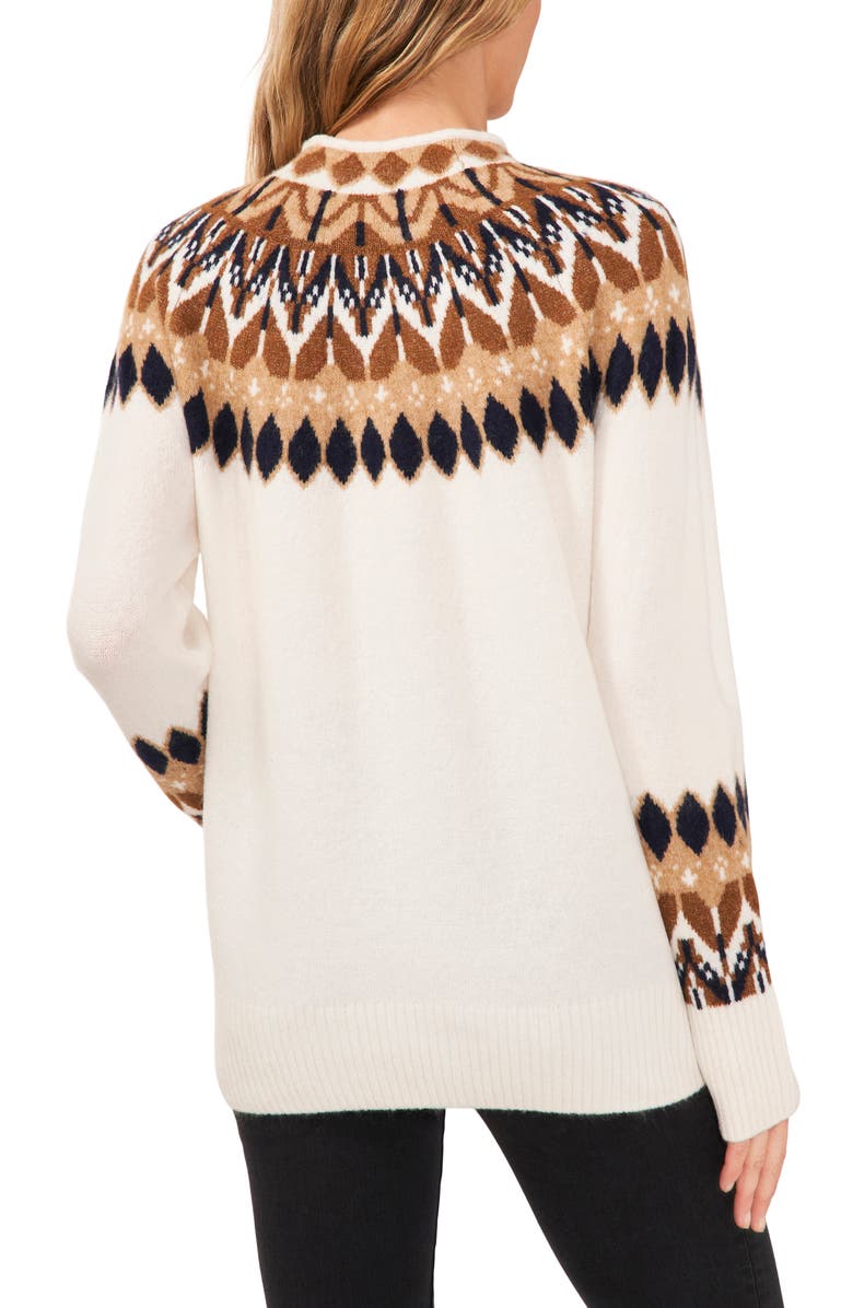 CeCe Fair Isle Funnel Neck Sweater, Alternate, color, Antiq White