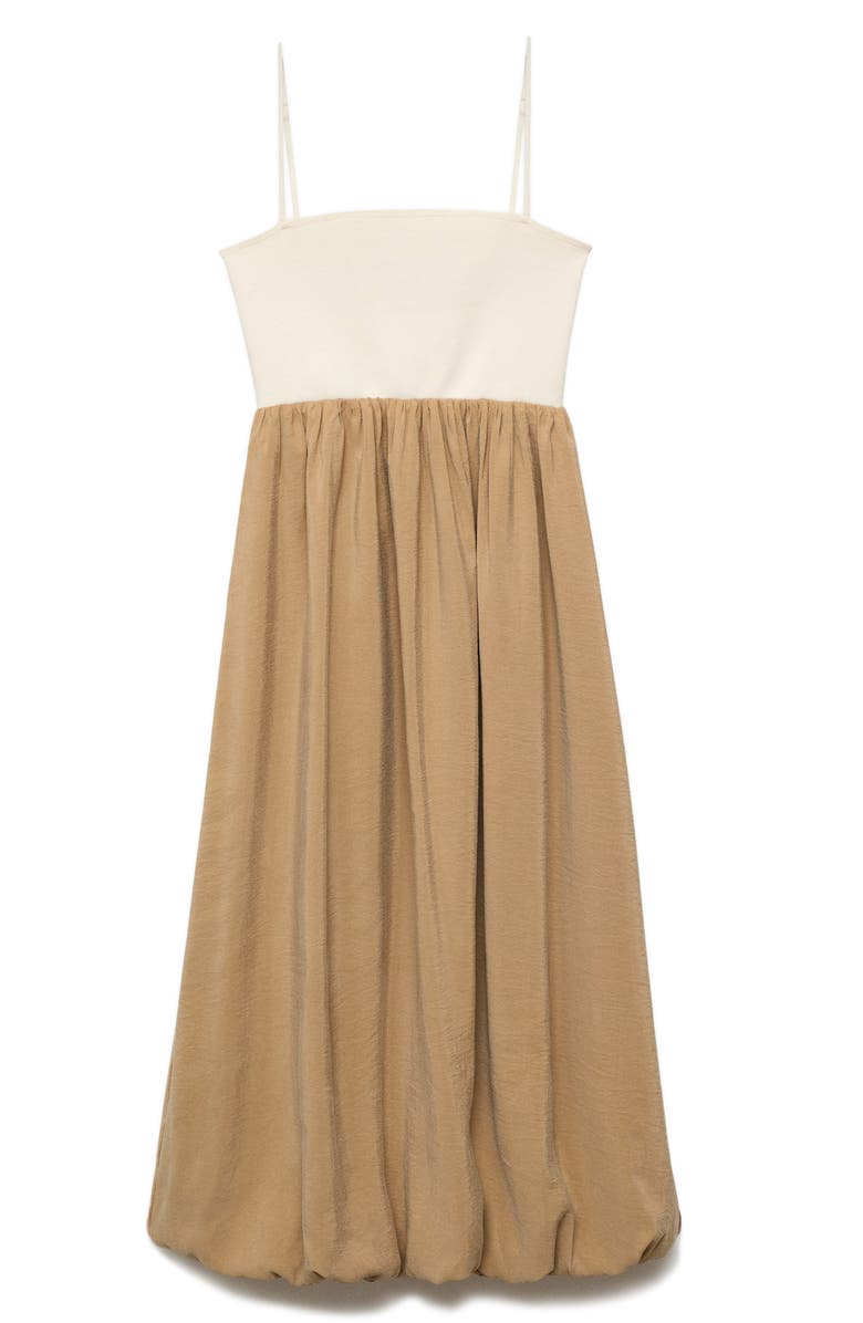 MANGO Mixed Media Bubble Hem Midi Dress, Alternate, color, Medium Brown