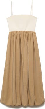 MANGO Mixed Media Bubble Hem Midi Dress